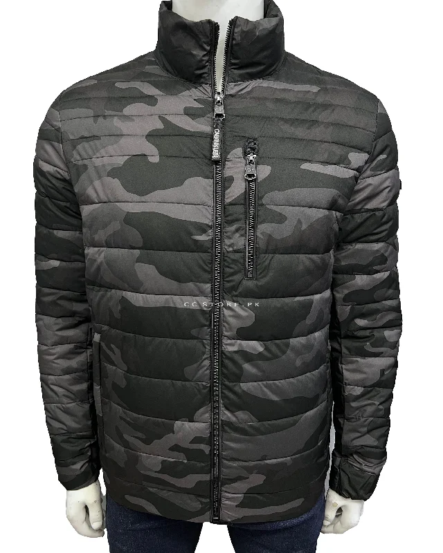CK Camouflage Puffer Jacket with Front Pocket Detail Mesh Jacket Canvas Jacket Denim Jacket