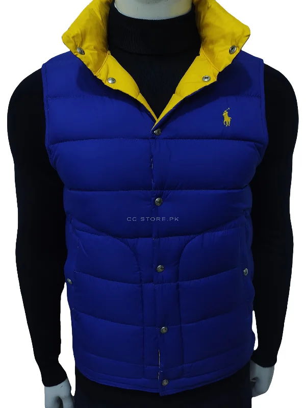RL Reversible Sleeveless Puffer Jacket Notch Collar Peter Pan Collar Cowl Neck