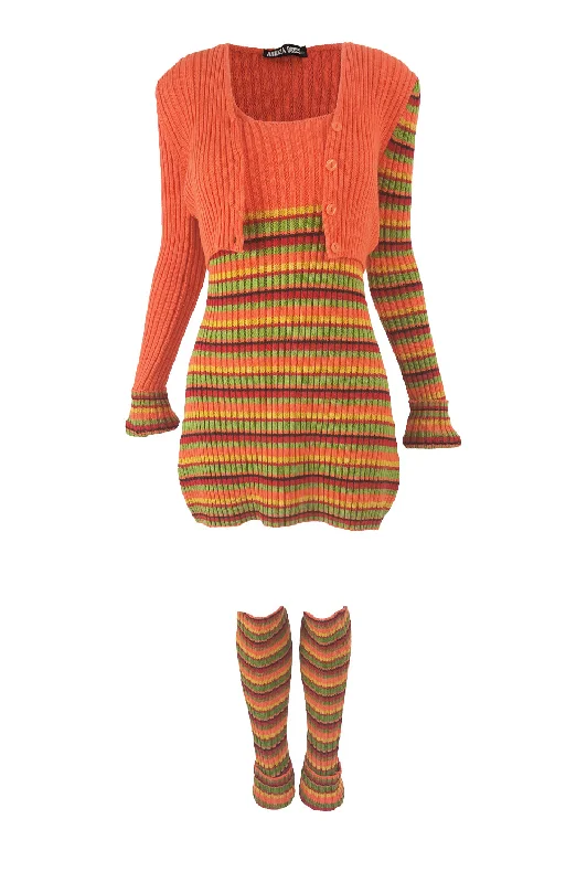 Aridza Bross Vintage y2k Striped Knit Dress, Cardigan & Leg Warmers Houndstooth Herringbone Solid Aridza Bross Vintage y2k Striped Knit Dress, Cardigan & Leg Warmers Houndstooth Herringbone Solid