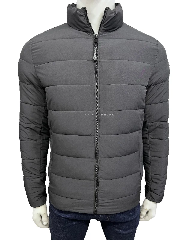 CK Dark Grey Horizontal Puffer Jacket Wool Jacket Cashmere Jacket Tweed Jacket