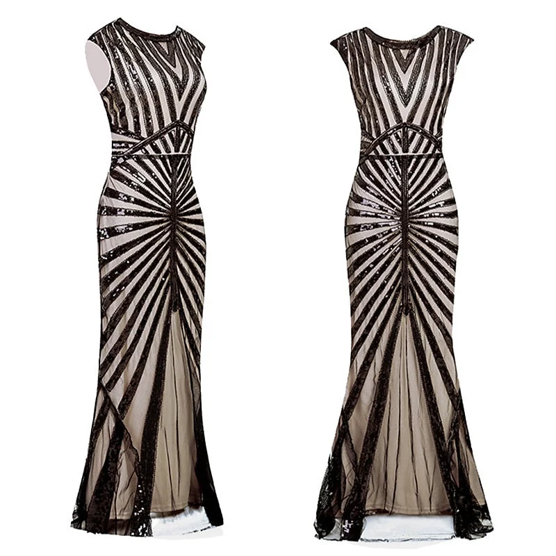 A-Line/Princess Jewel Neck Sleeveless Floor-Length Vintage Dress With Sequin
