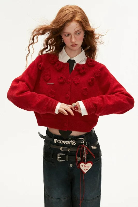 Rose Bouquet Cropped Cardigan Transparent Opaque Sheer