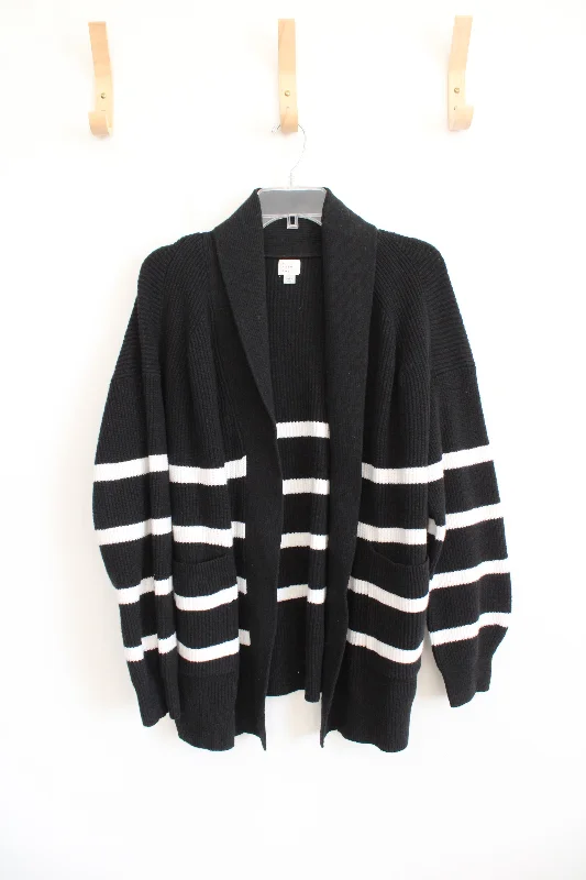 A New Day Black & White Striped Knit Cardigan | L Notch Collar Peter Pan Collar Cowl Neck A New Day Black & White Striped Knit Cardigan | L Notch Collar Peter Pan Collar Cowl Neck