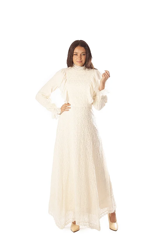 Knit Lace w/ Chiffon Ruffle Trim Dress