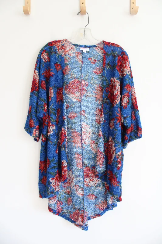 LuLaRoe Blue Strawberry Textured Cardigan | S Cotton Fabric Linen Fabric Terry Fabric