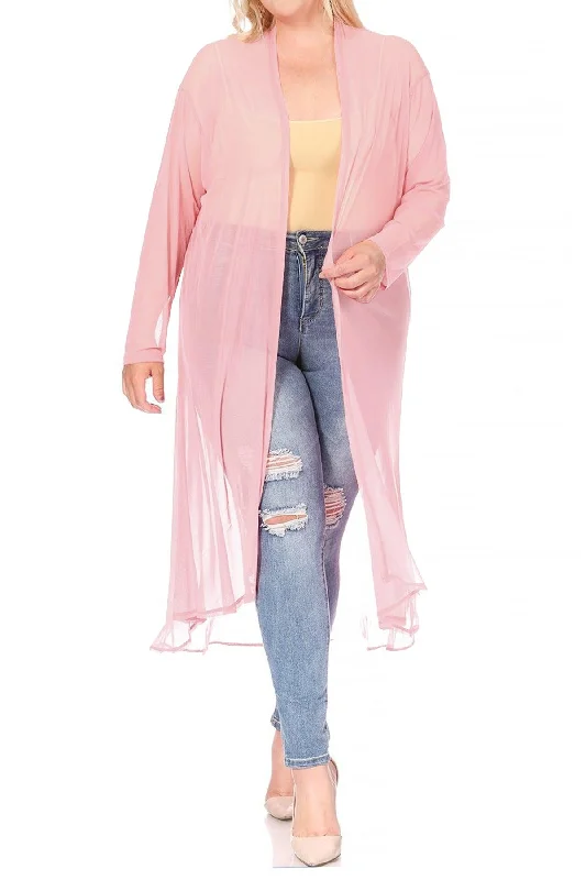 Women's Plus Size Solid Open Front Long Sleeve Chiffon Mesh Loose Cover Up Long Cardigan Casual Formal Business Women's Plus Size Solid Open Front Long Sleeve Chiffon Mesh Loose Cover Up Long Cardigan Casual Formal Business