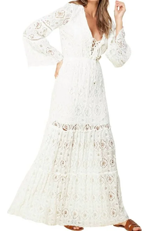 Lace Up Dress In White