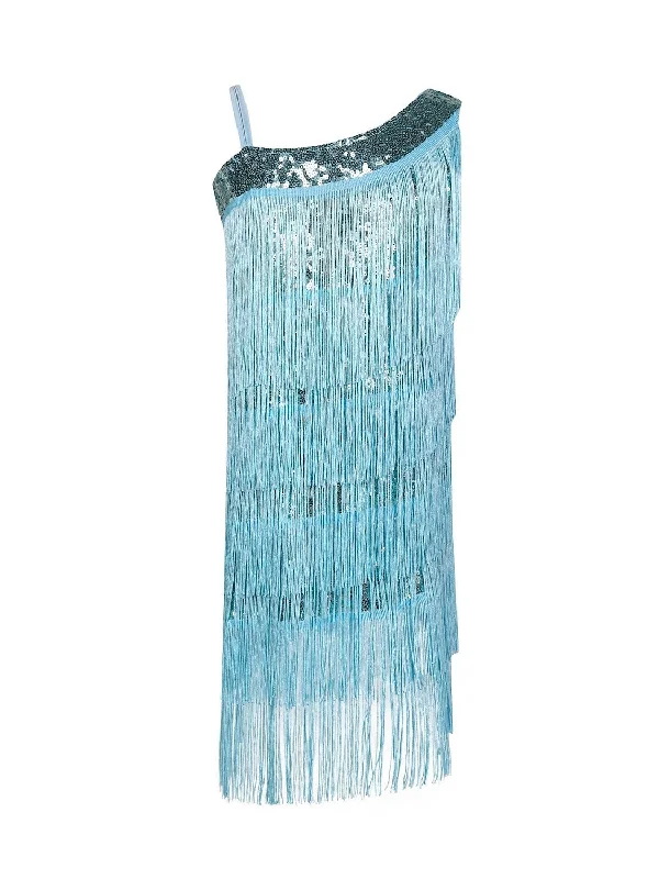A-Line/Princess Strapless Sleeveless Knee-Length Vintage Dress with Sequins & Tassel Fringe