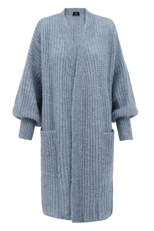 Cardigan Mohair Alpaca Blue Open Front Closed Front Wrap Front