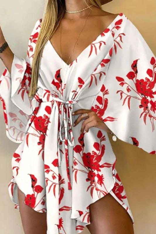 V-NECK MINI PRINT DRESS