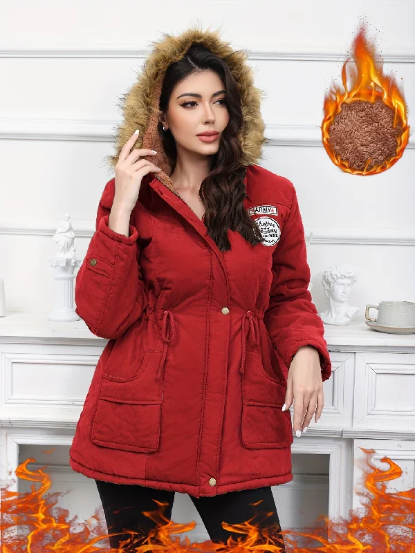 Elegant Women's Fleece-Lined Hooded Jacket - Cozy & Warm for Fall/Winter, Machine Washable A-Line Jacket Boat Neck Shawl Collar Elegant Women's Fleece-Lined Hooded Jacket - Cozy & Warm for Fall/Winter, Machine Washable A-Line Jacket Boat Neck Shawl Collar