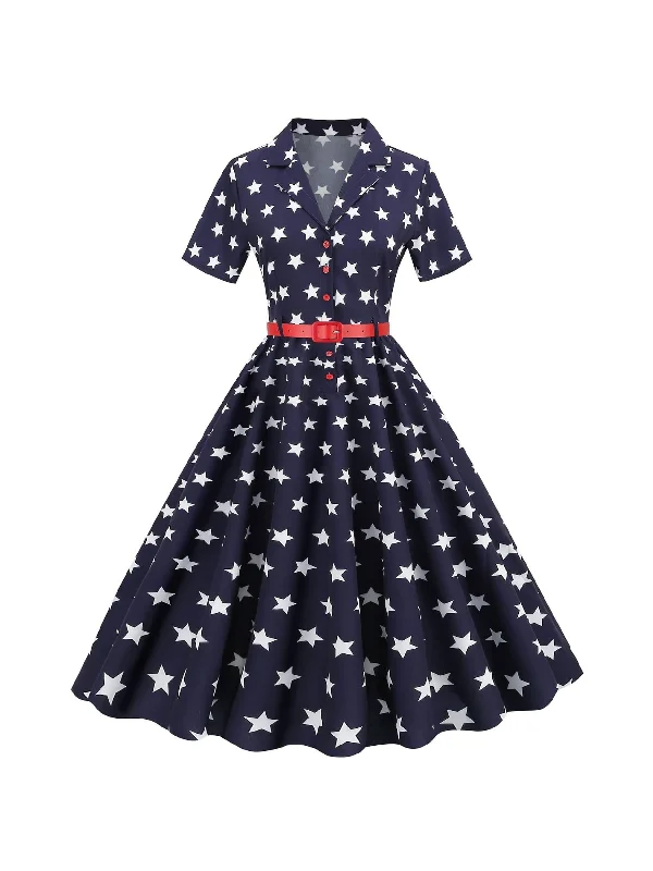 A-Line/Princess Scoop Short Sleeves Tea-Length Vintage Dress