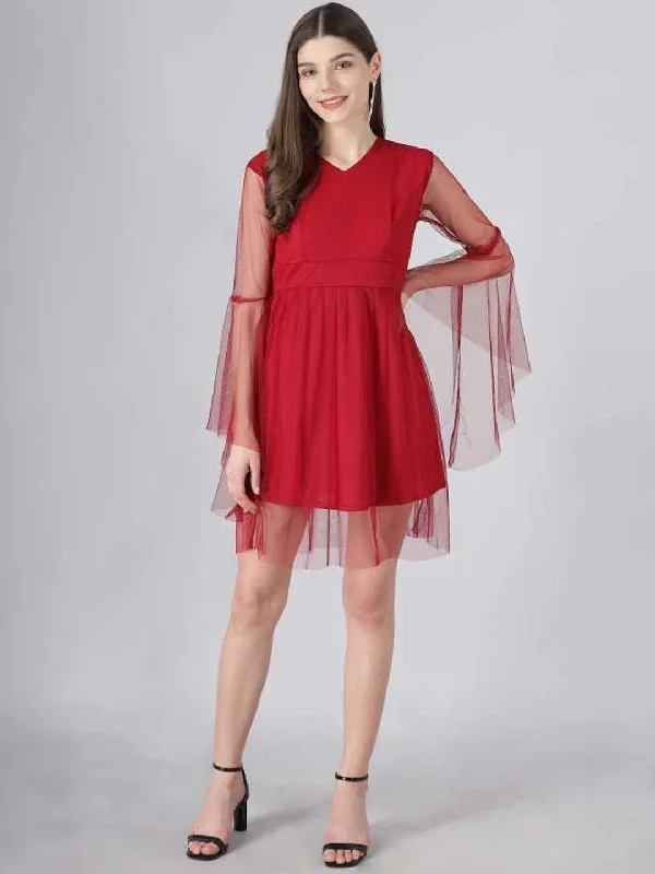 TANDUL  Women Fit and Flare Maroon Dress