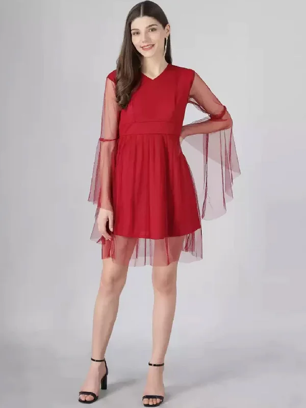 Women Fit and Flare Maroon Dress