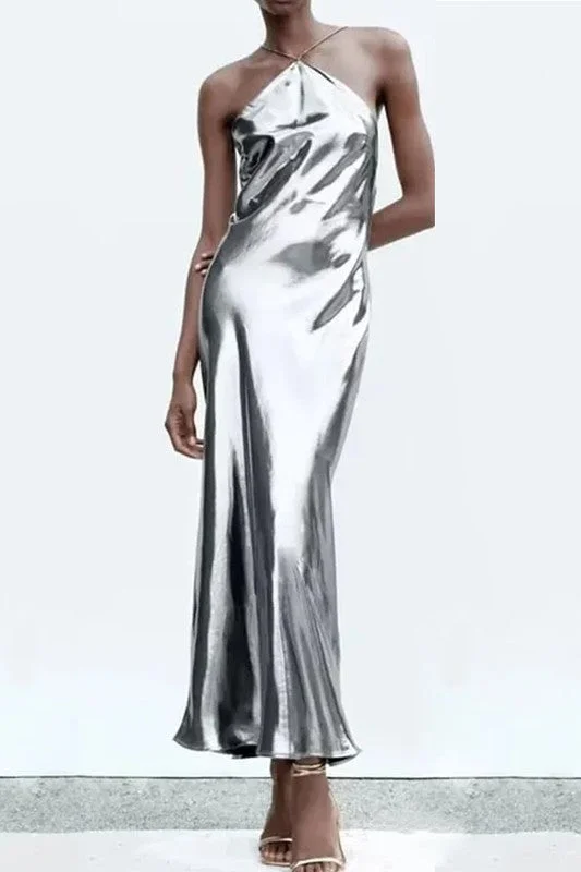 GLITTER SLIP HALTER DRESS