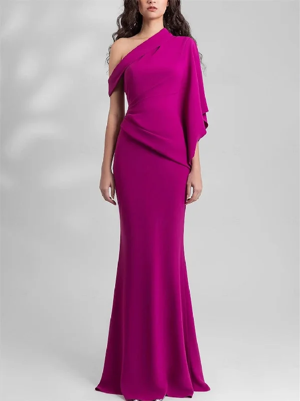 Mermaid/Trumpet Floor Length Sleeveless One Shoulder Wedding Guest Dresses Chiffon with Pleats Mermaid/Trumpet Floor Length Sleeveless One Shoulder Wedding Guest Dresses Chiffon with Pleats