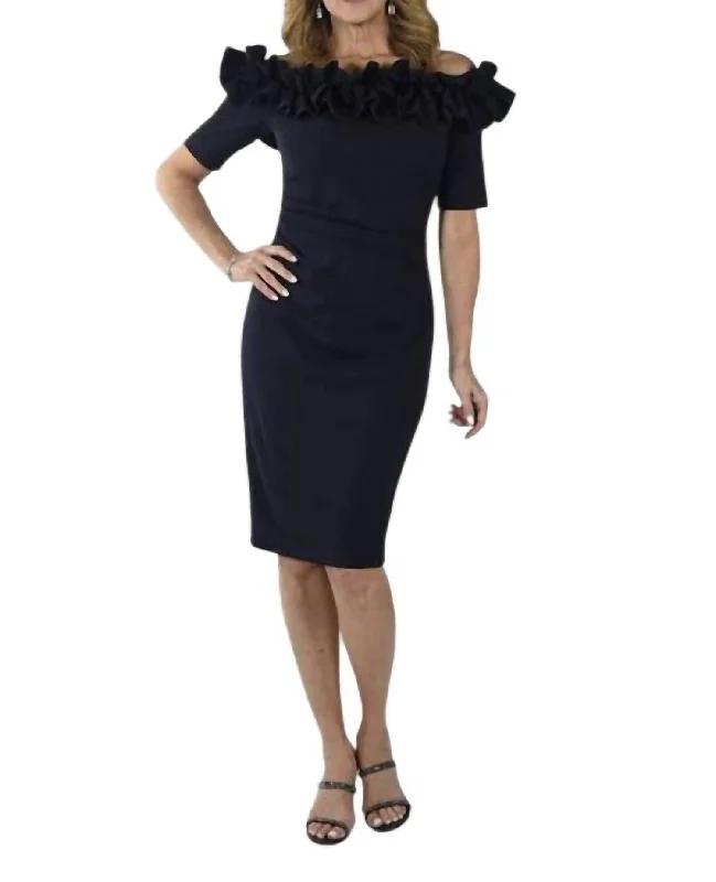 Off The Shoulder Cocktail Dress In Navy