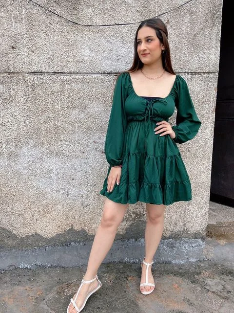 TANDUL  Women Fit and Flare Green Dress