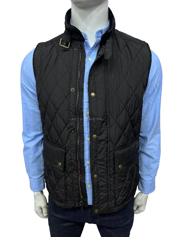 RL Sleeveless Diamond Quilted Black Jacket Welt Pockets Slit Pockets Flap Pockets