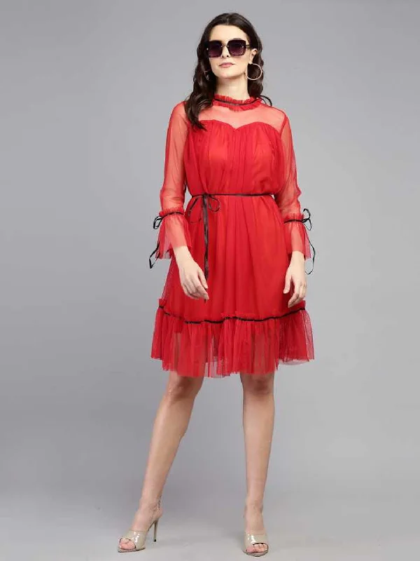 TANDUL  Women Fit and Flare Red Dress