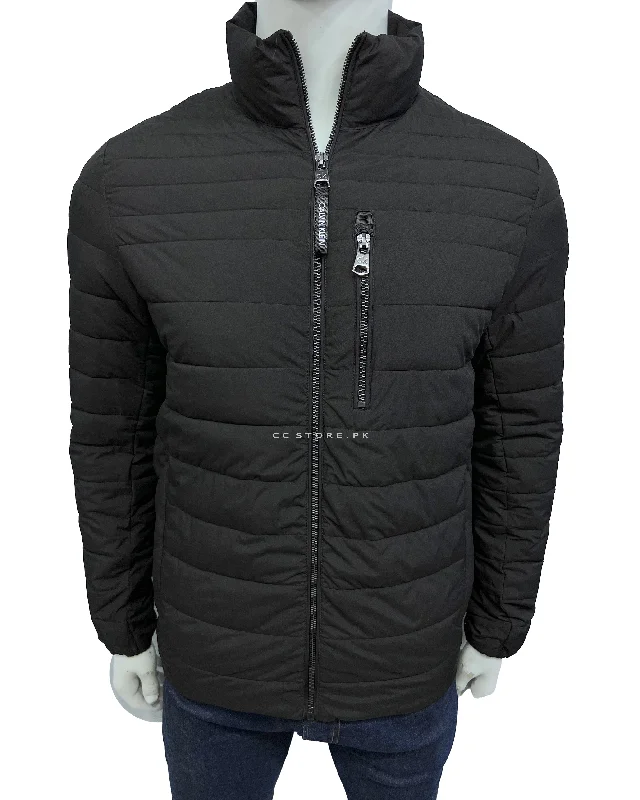 CK Black Puffer Jacket with Front Pocket Detail Satin Jacket Silk Jacket Chiffon Jacket