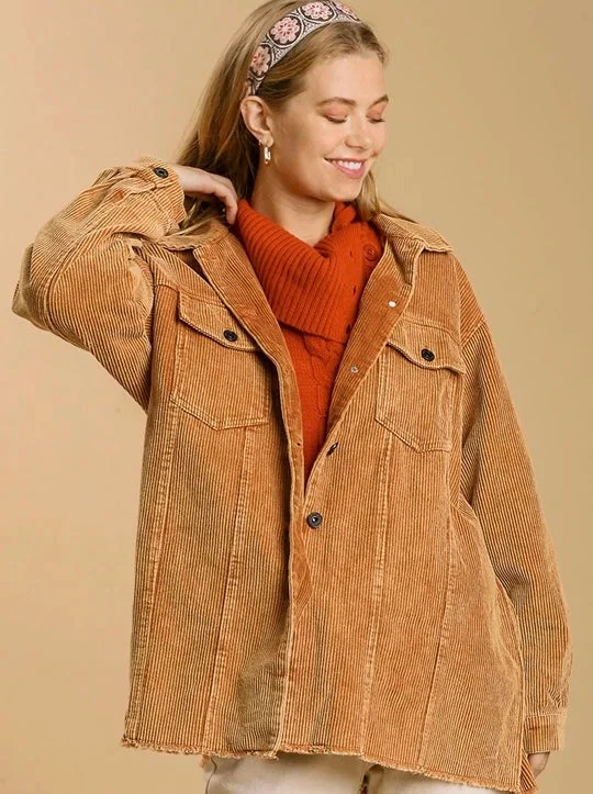 Camel Corduroy Jacket Front Pockets Side Pockets Patch Pockets