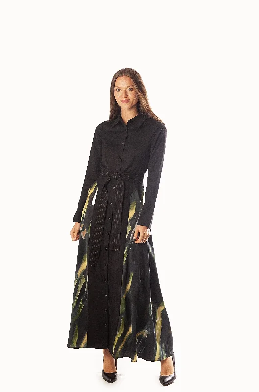 Printed Side Panels A Line Dress