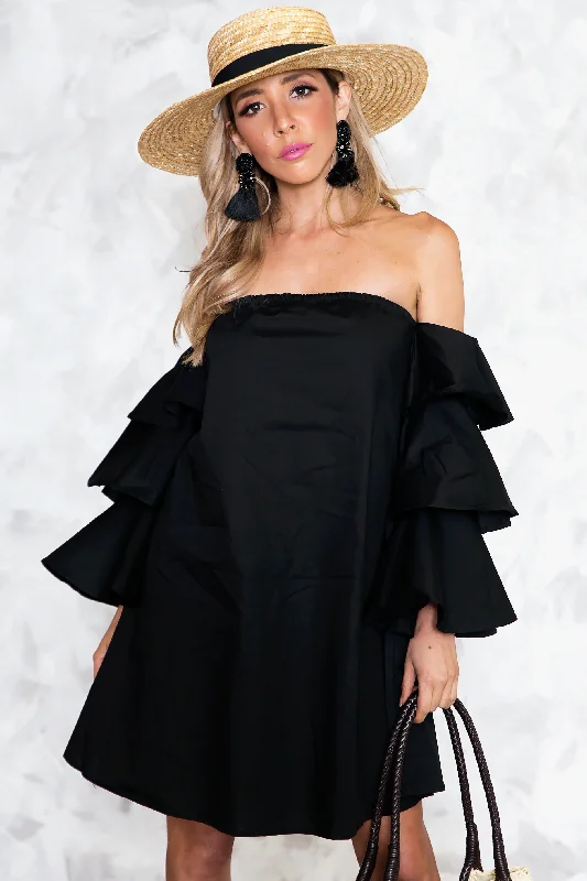 Talk About It Tiered Sleeve Dress - Black