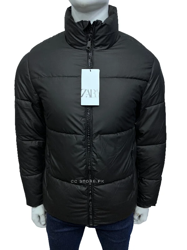 ZR Rubberized Black Puffer Jacket (450) Knit Jacket Woven Jacket Fleece Jacket