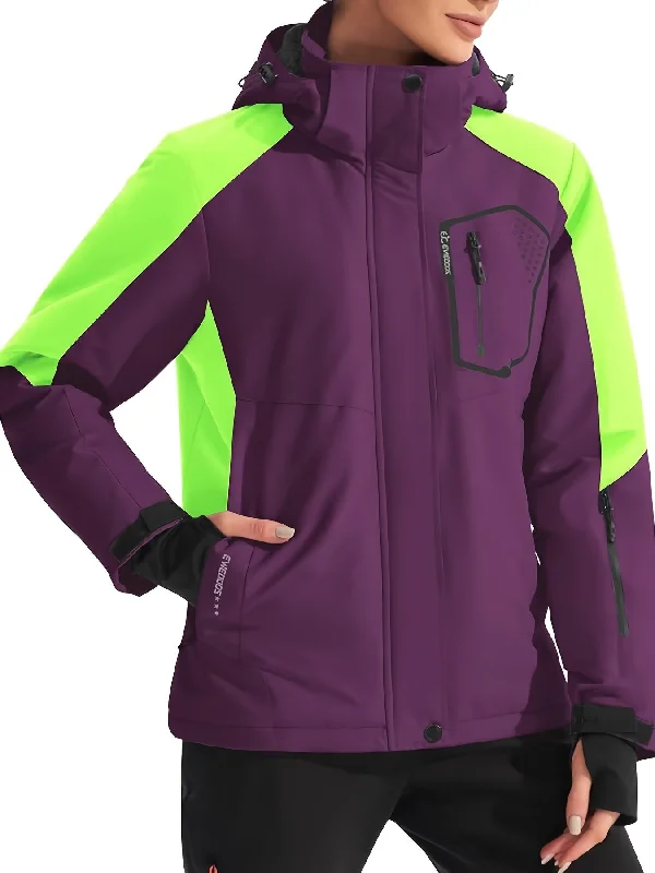 Ewedoos Women's Snow Ski Jackets With Detachable Hood Windproof Winter Snowboard Jacket, Coats For Hiking/mountaining Climbing Nylon Fabric Polyester Fabric Spandex Fabric