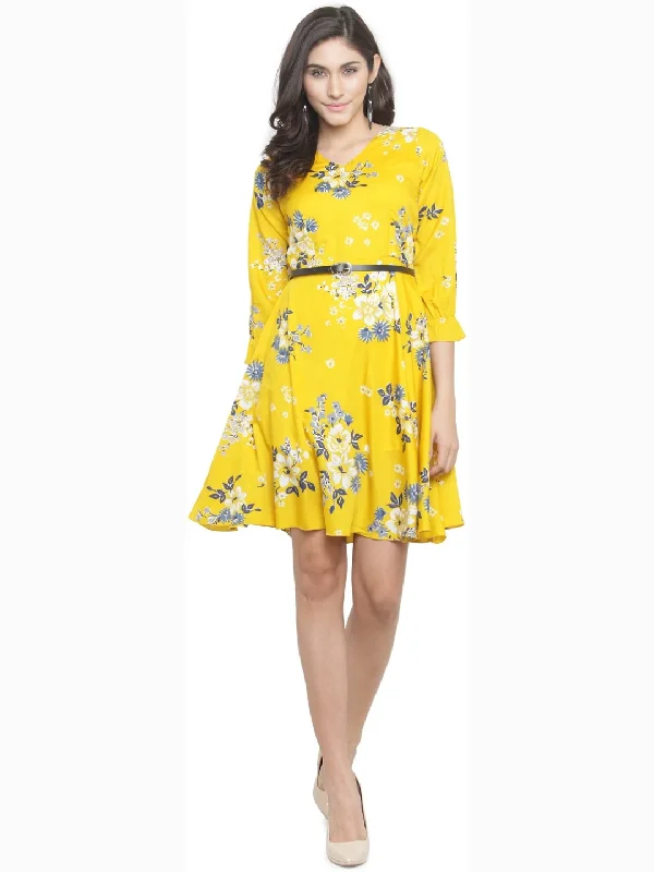 Women Fit and Flare Yellow Dress