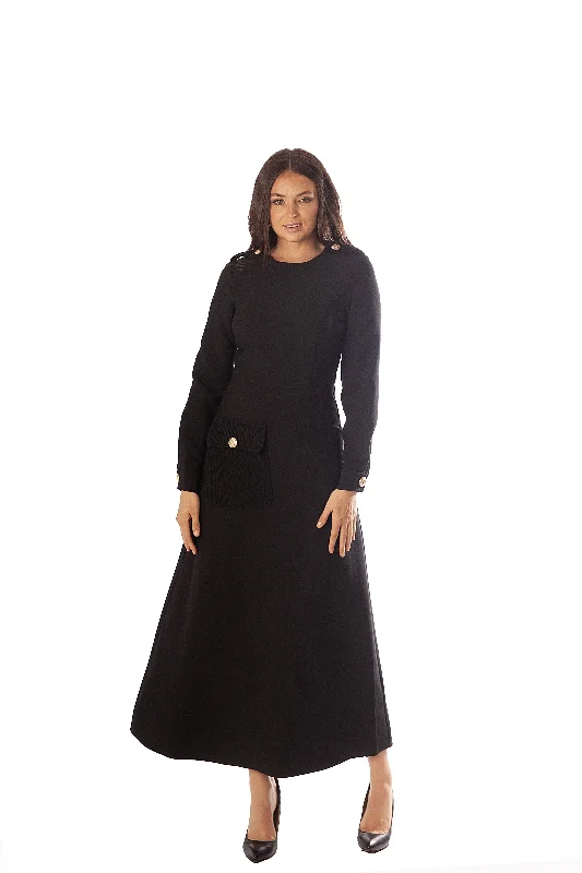 Knit Pockets+Epaulets Dress