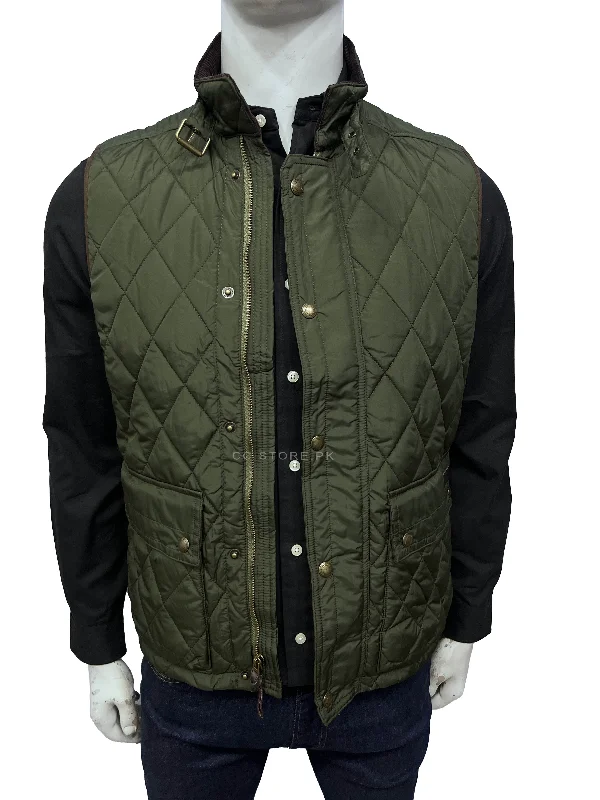 RL Sleeveless Diamond Quilted Green Jacket Zip Front Button Front Snap Front