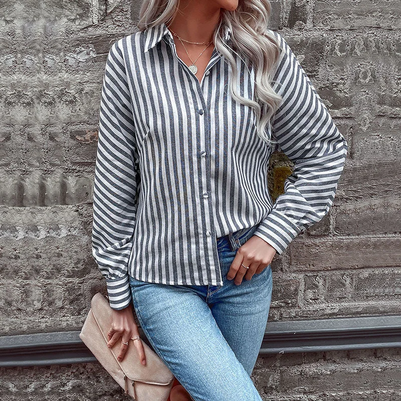 IKEARLAX New autumn new 2025 striped cardigan shirt long-sleeved commuter lapel shirt women Iron Safe Non-Iron Wrinkle Free IKEARLAX New autumn new 2025 striped cardigan shirt long-sleeved commuter lapel shirt women Iron Safe Non-Iron Wrinkle Free