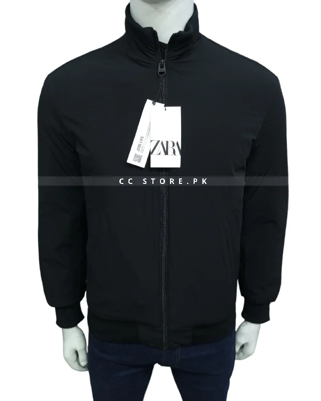 ZR Technical Quilted Black Jacket (466) Boat Neck Shawl Collar Notched Collar