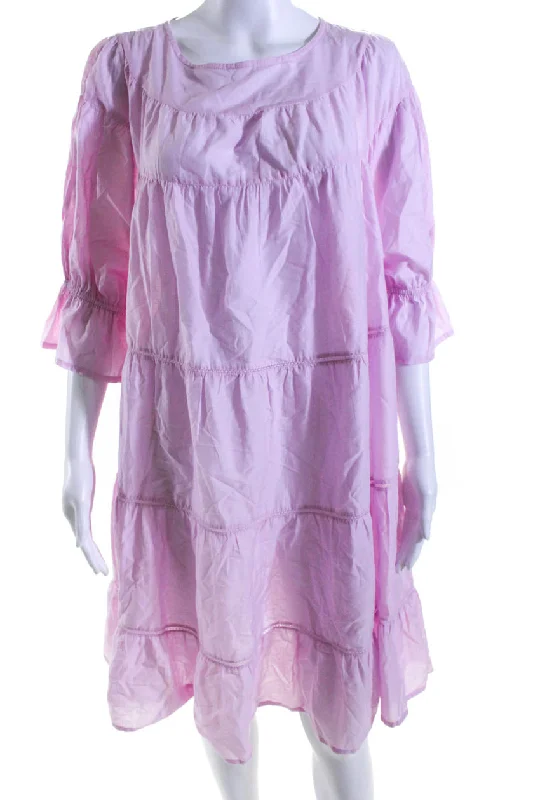 Merlette Womens Short Sleeve Tiered Crew Neck Swing Dress Light Pink