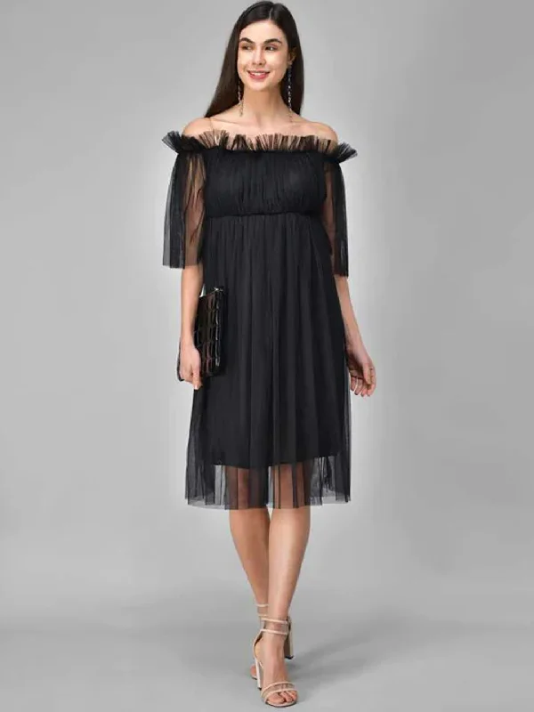 TANDUL  Women Skater Black Dress