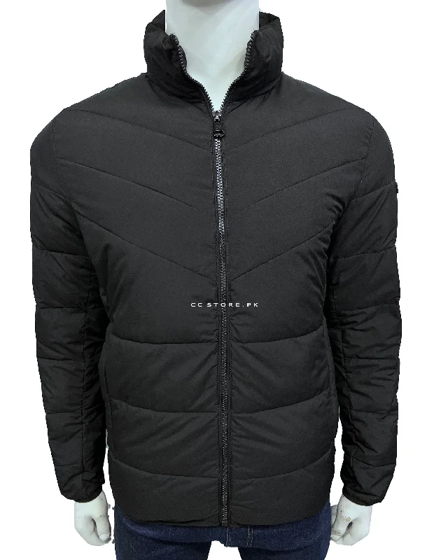 CK Black Cross Puffer Jacket Satin Fabric Silk Fabric Chiffon Fabric