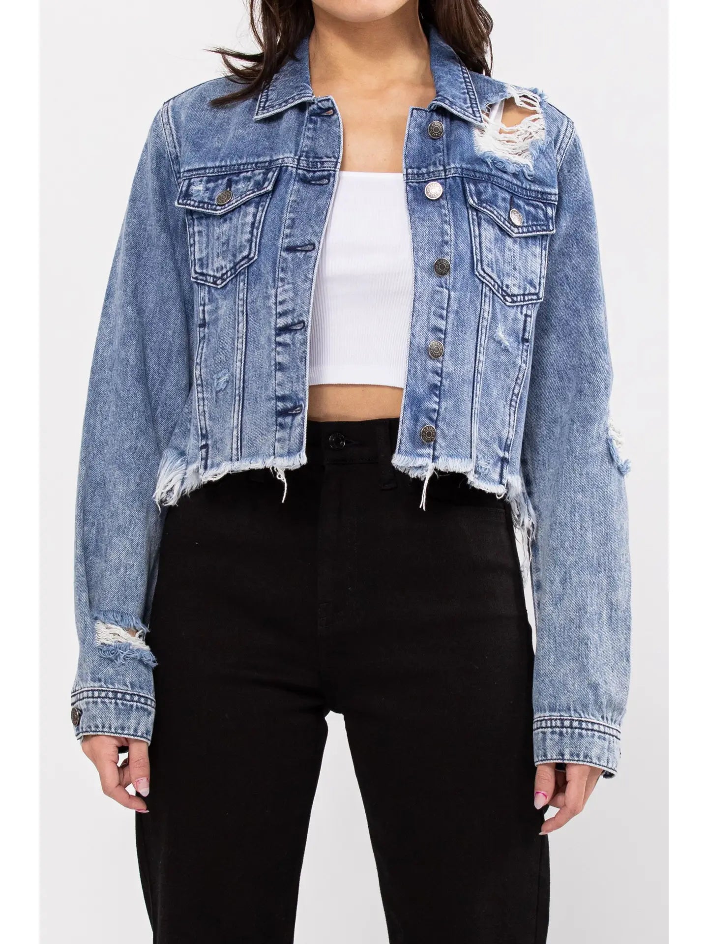 Distressed Frayed Acid Fitted Jean Jacket Notch Collar Jacket Peter Pan Collar Jacket Cowl Neck Jacket Distressed Frayed Acid Fitted Jean Jacket Notch Collar Jacket Peter Pan Collar Jacket Cowl Neck Jacket