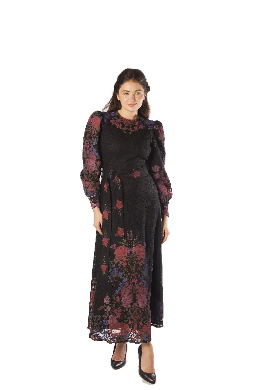 Placement Floral On Lace Crochet Dress