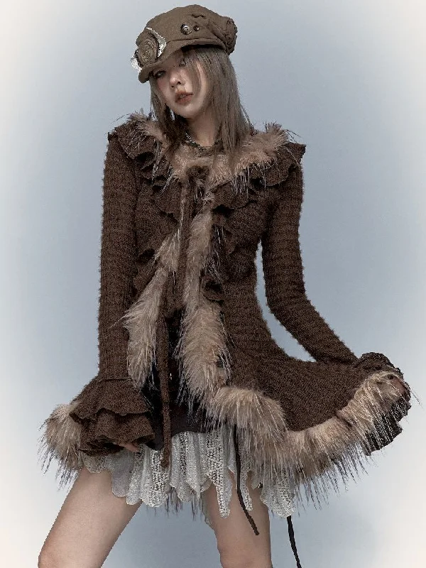 Tied Hair Patchwork Cardigan Jacket【s0000005011】 A-Line Jacket Boat Neck Shawl Collar Tied Hair Patchwork Cardigan Jacket【s0000005011】 A-Line Jacket Boat Neck Shawl Collar