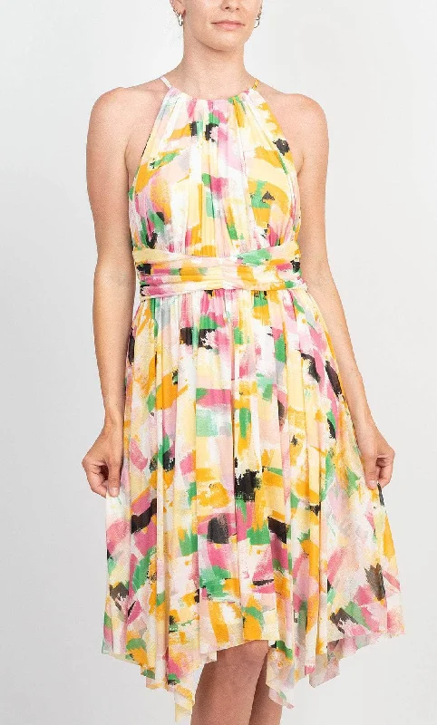 Maggy London T5673M - Halter Neck Printed Flowy Dress