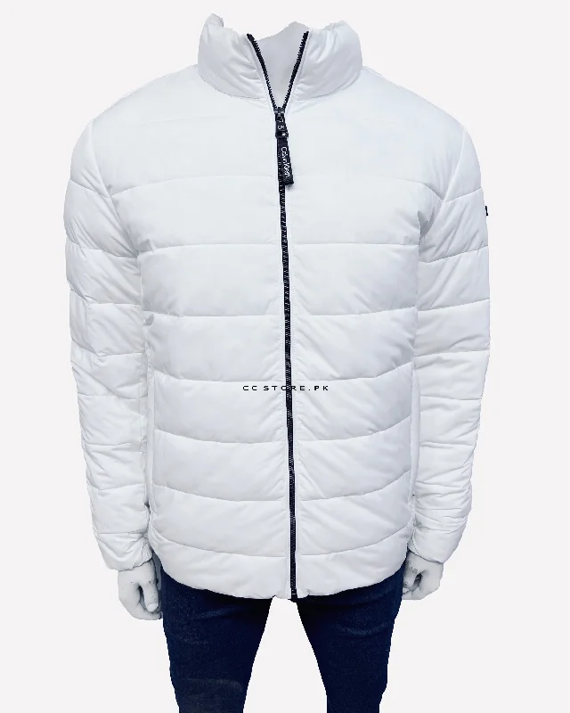 CK White Horizontal Puffer Jacket Hoodie Zip-Up Jacket Button-Up Jacket