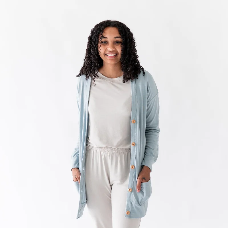Bamboo Jersey Adult Cardigan in Fog Asymmetrical,ymmetric Pencil Cardigan