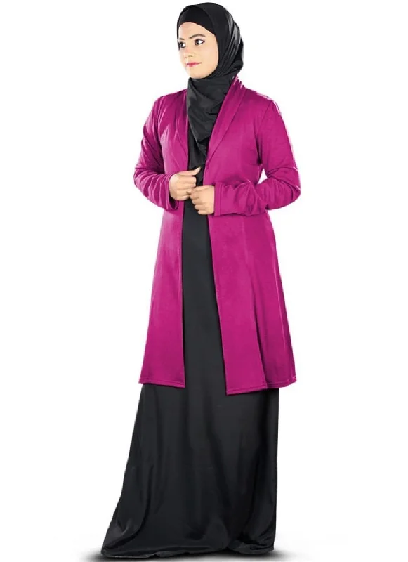 Haneefa Jersey Cardigan Magenta Front Pockets Side Pockets Patch Pockets