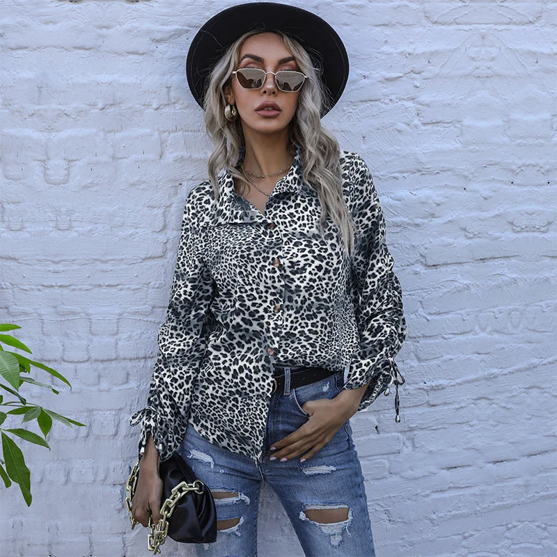 IKEARLAX popular autumn new 2025 niche leopard print lapel single-breasted cardigan long-sleeved fashion shirt femininity Popular trade Glossy Satin Silk IKEARLAX popular autumn new 2025 niche leopard print lapel single-breasted cardigan long-sleeved fashion shirt femininity Popular trade Glossy Satin Silk