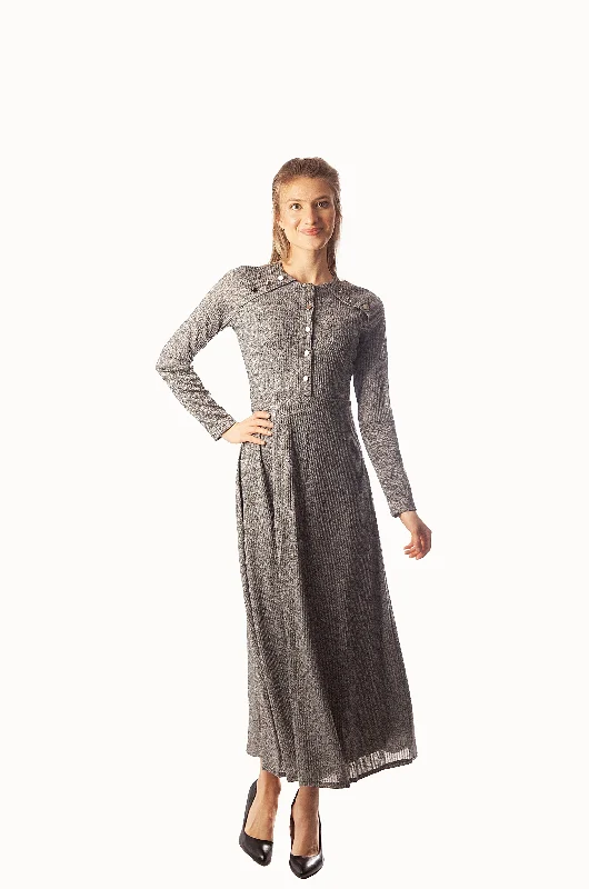 Shoulder Buttons Ribbed Knit Dress