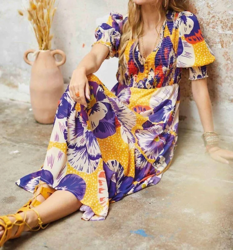 Prodiguese Dress In Yellow Purple