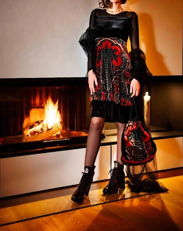 Velvet Dress In Black/red