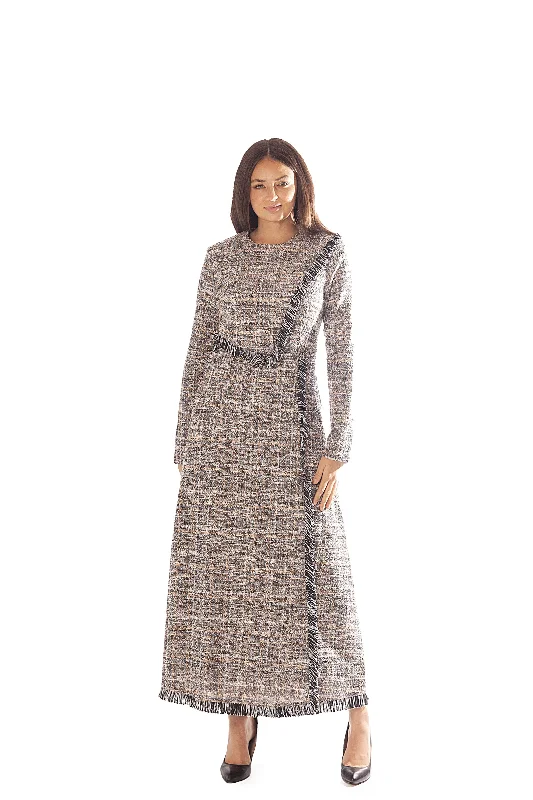 Fringed Trim Tweed Dress